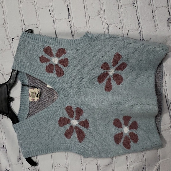 Hippie Rose Sweater Vest Blue Plum Flower New - Picture 1 of 5